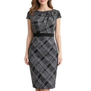 NWT Adrianna Papel for Nordstrom Cap Sleeves Black and Gray Plaid Sheath Dress